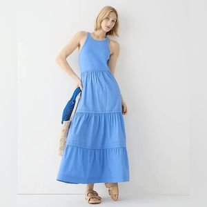 J.Crew Rib High Neck Cutaway Tank Dress Poplin Skirt Blue